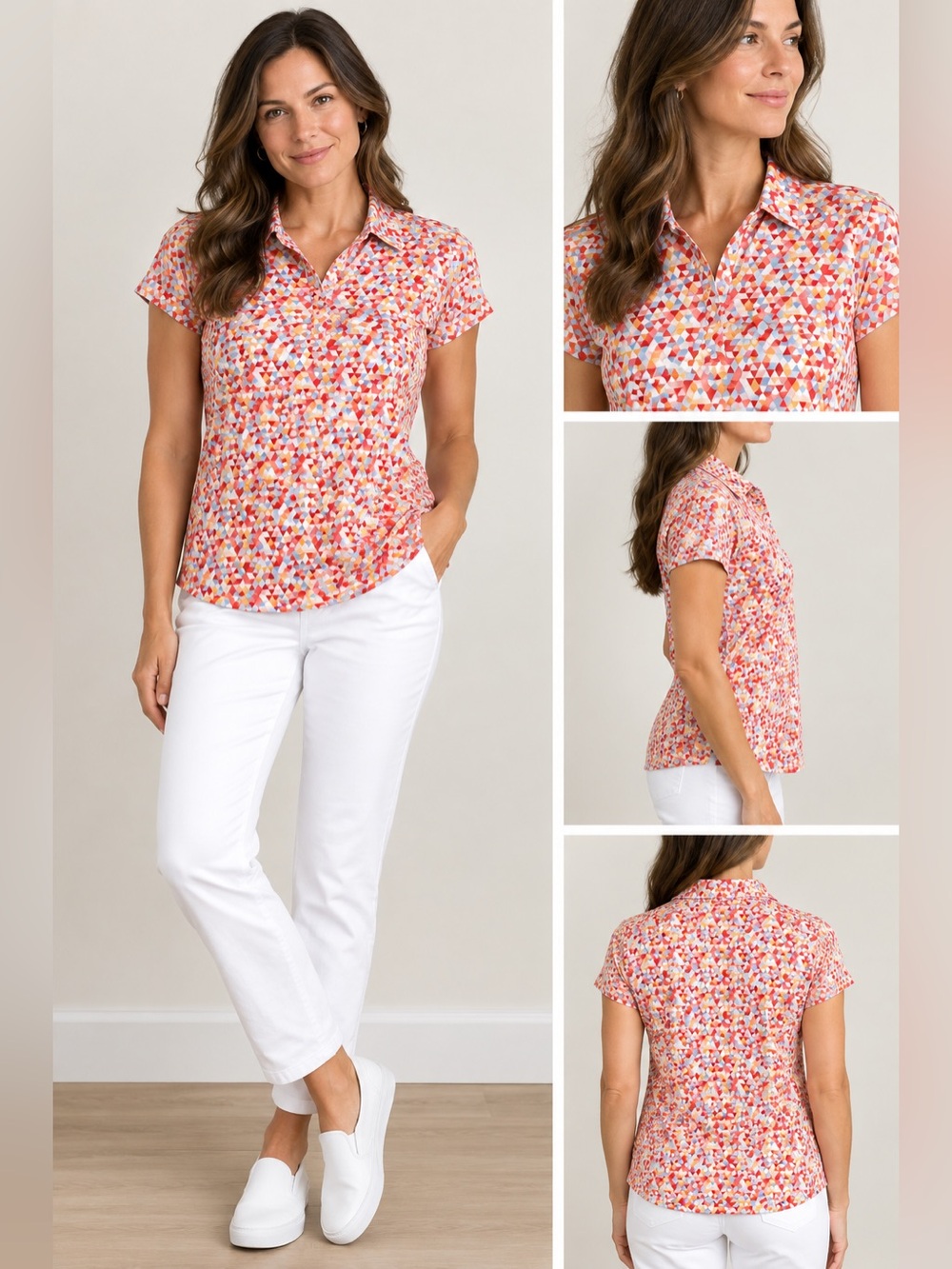 Pebble Beach Red and Blue Geometric Golf or Tennis Polo